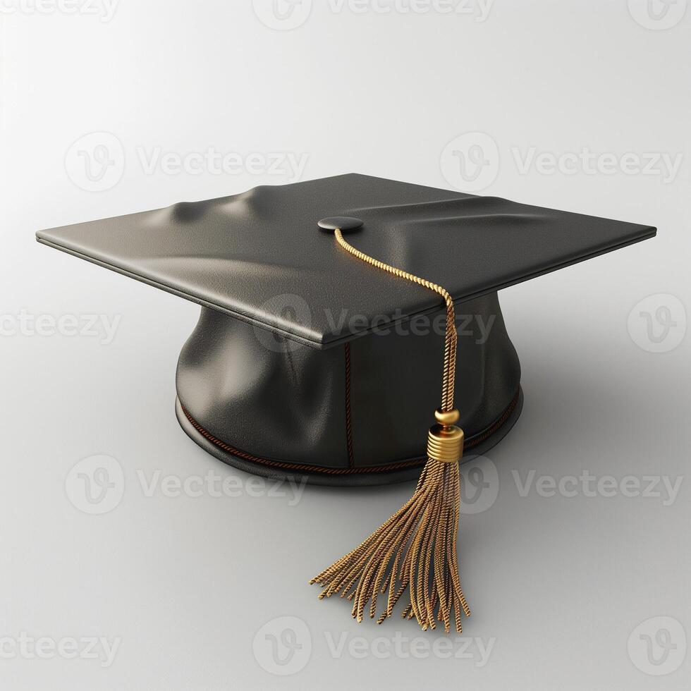 A classic black graduation cap with a golden tassel, symbolizing academic achievement and celebration. photo