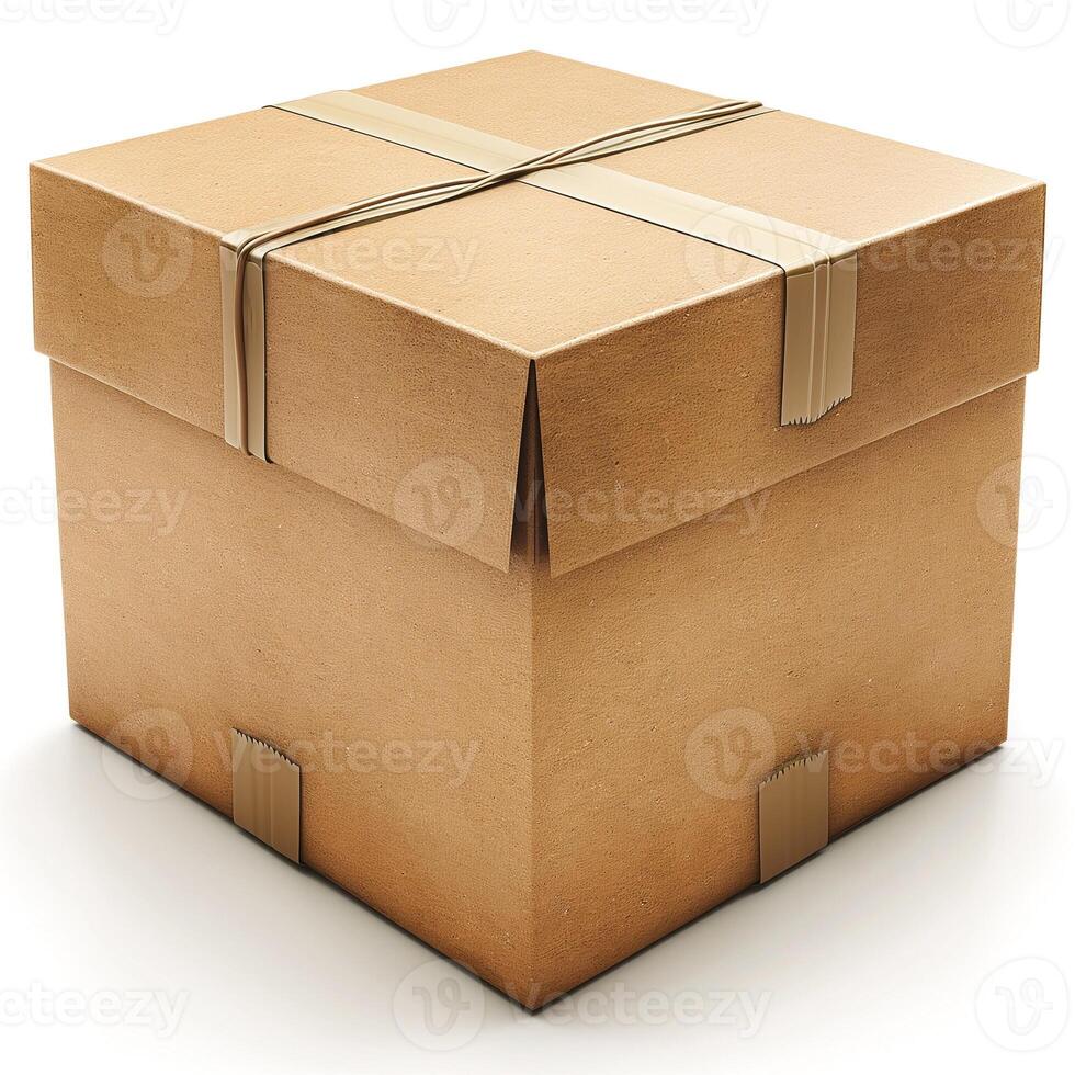 A classic brown cardboard box tied with a beige ribbon, symbolizing surprise and anticipation. photo