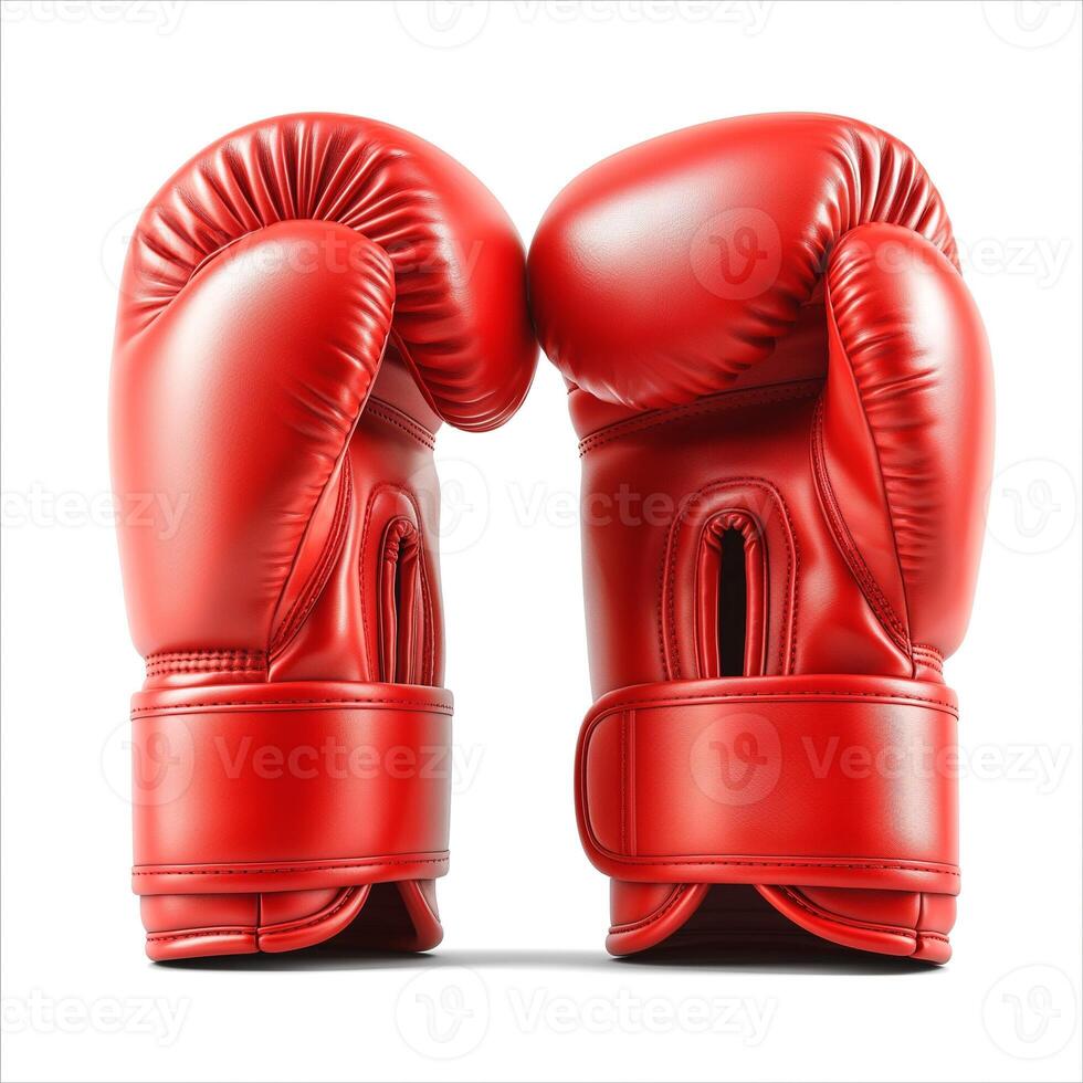A pair of vibrant red boxing gloves positioned in a front-facing view, symbolizing strength and competition. photo