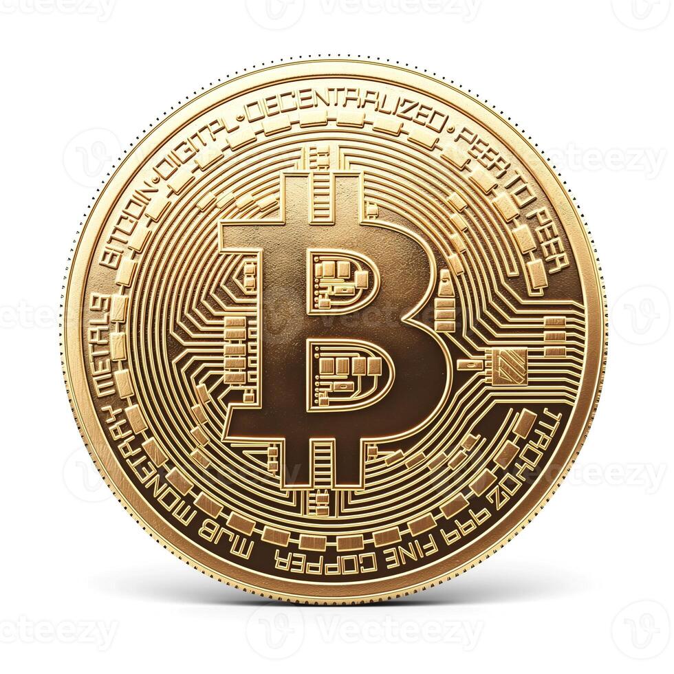 A gold Bitcoin symbolizing digital currency and decentralized finance. photo