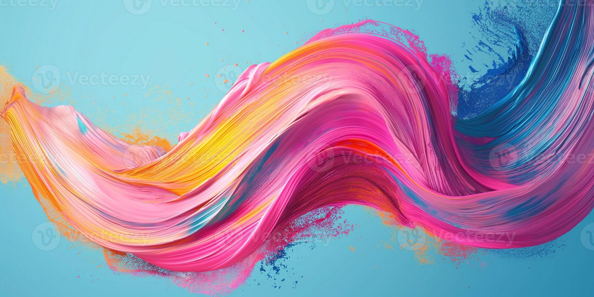 A vibrant swirl of pink and blue paint flowing gracefully against a light blue background, creating an artistic and dynamic visual. photo