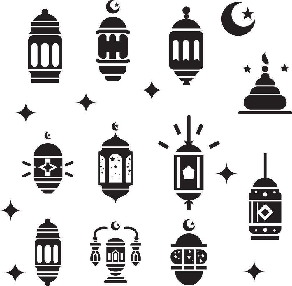 lanterns set with arab - middle for ramadan vector
