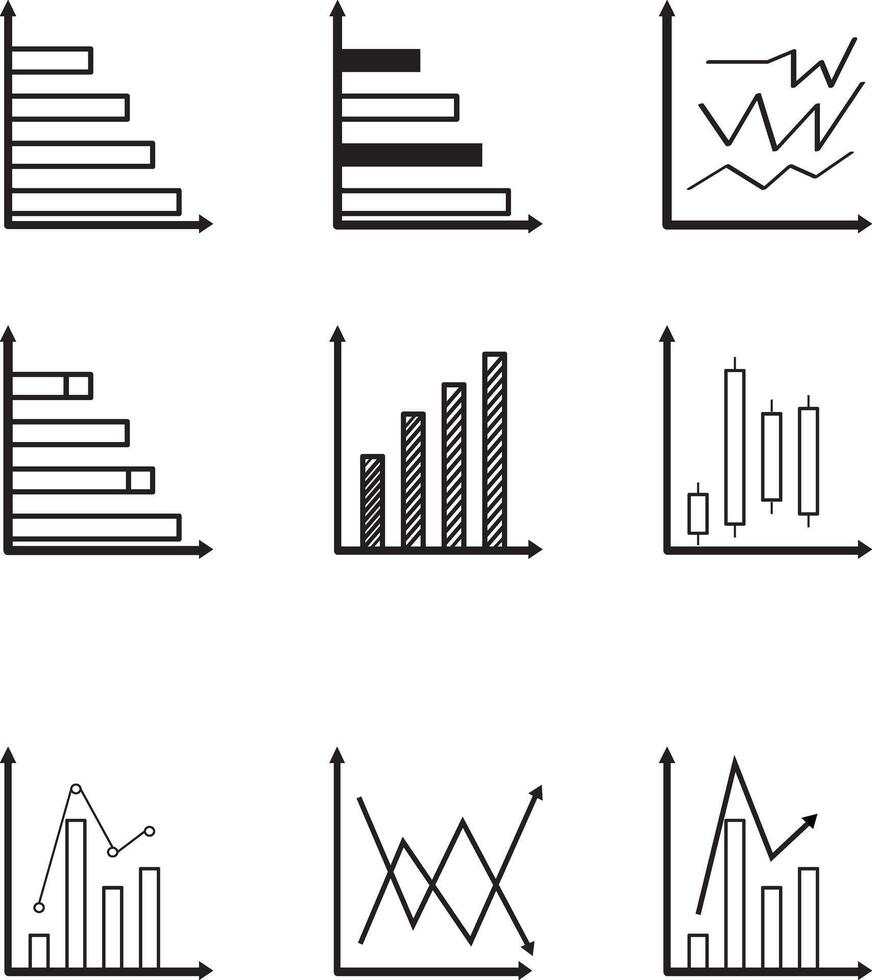 a set of graphs and bar graphs vector