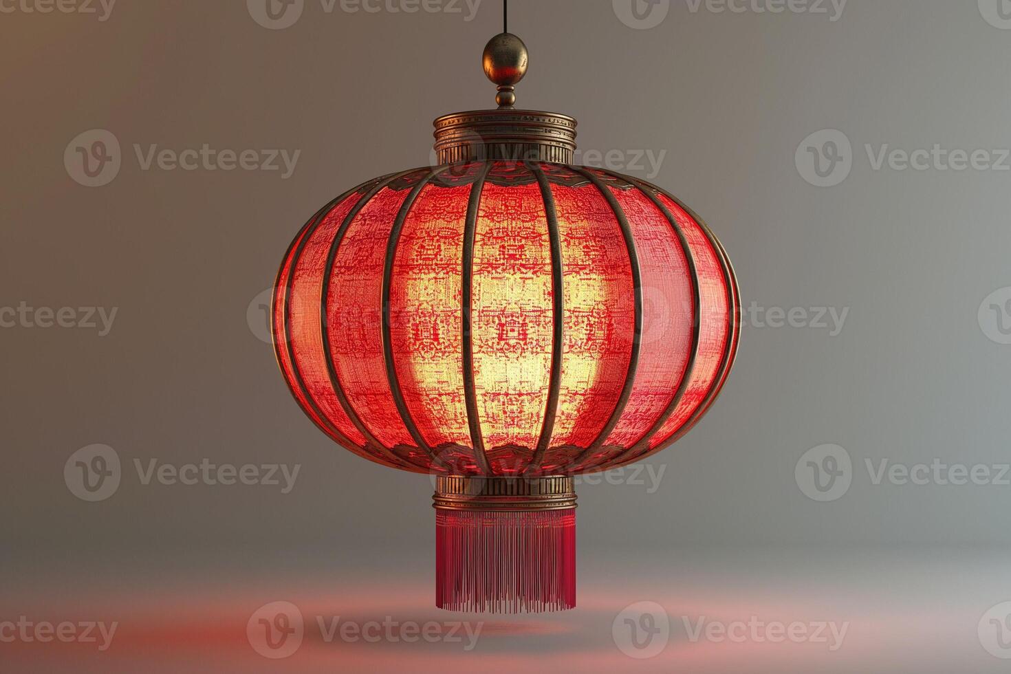 Elegant red lantern illuminated, showcasing intricate design and vibrant color, creating a warm ambiance. photo