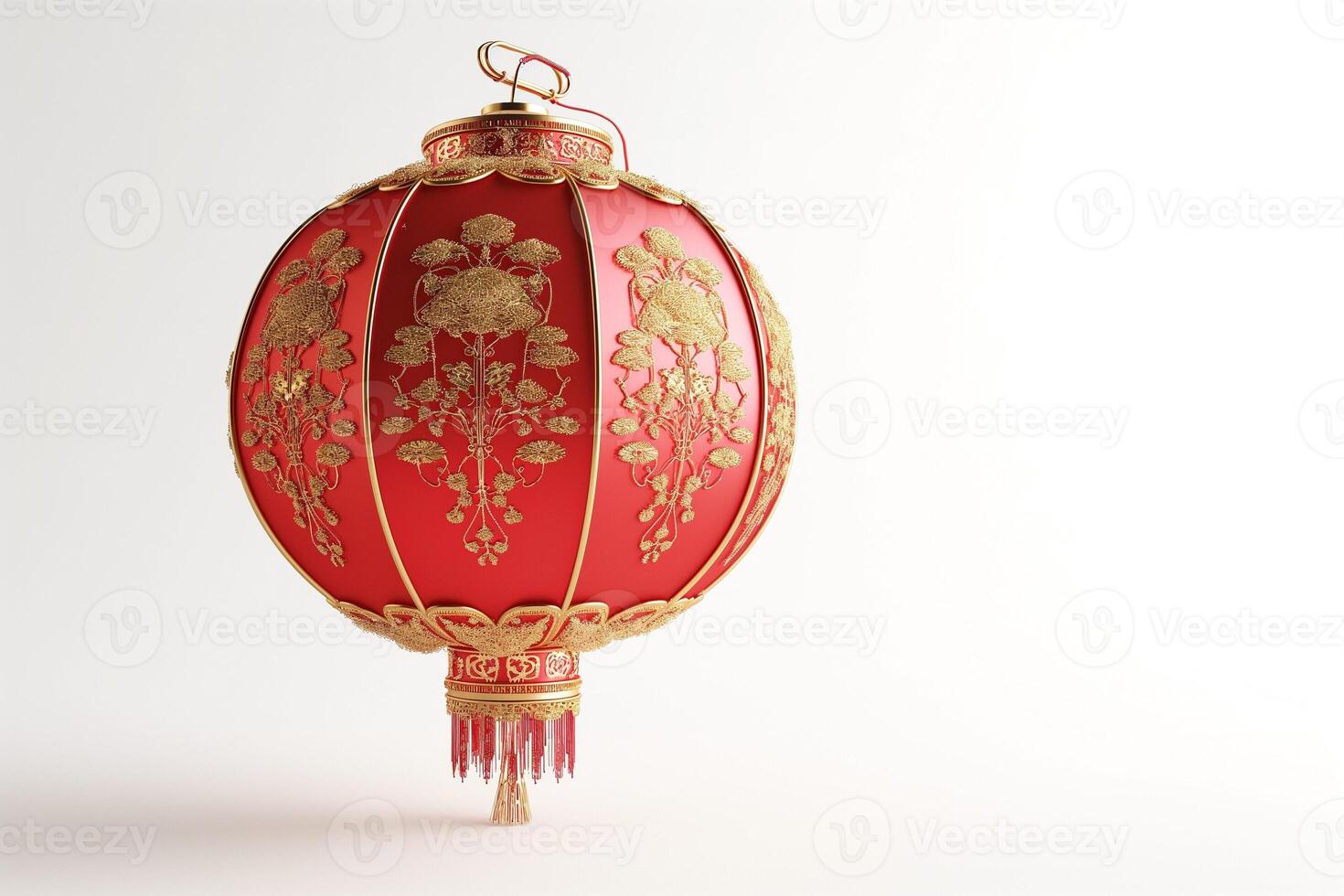 Elegant red Chinese lantern decorated with intricate gold floral patterns, perfect for festive celebrations. photo