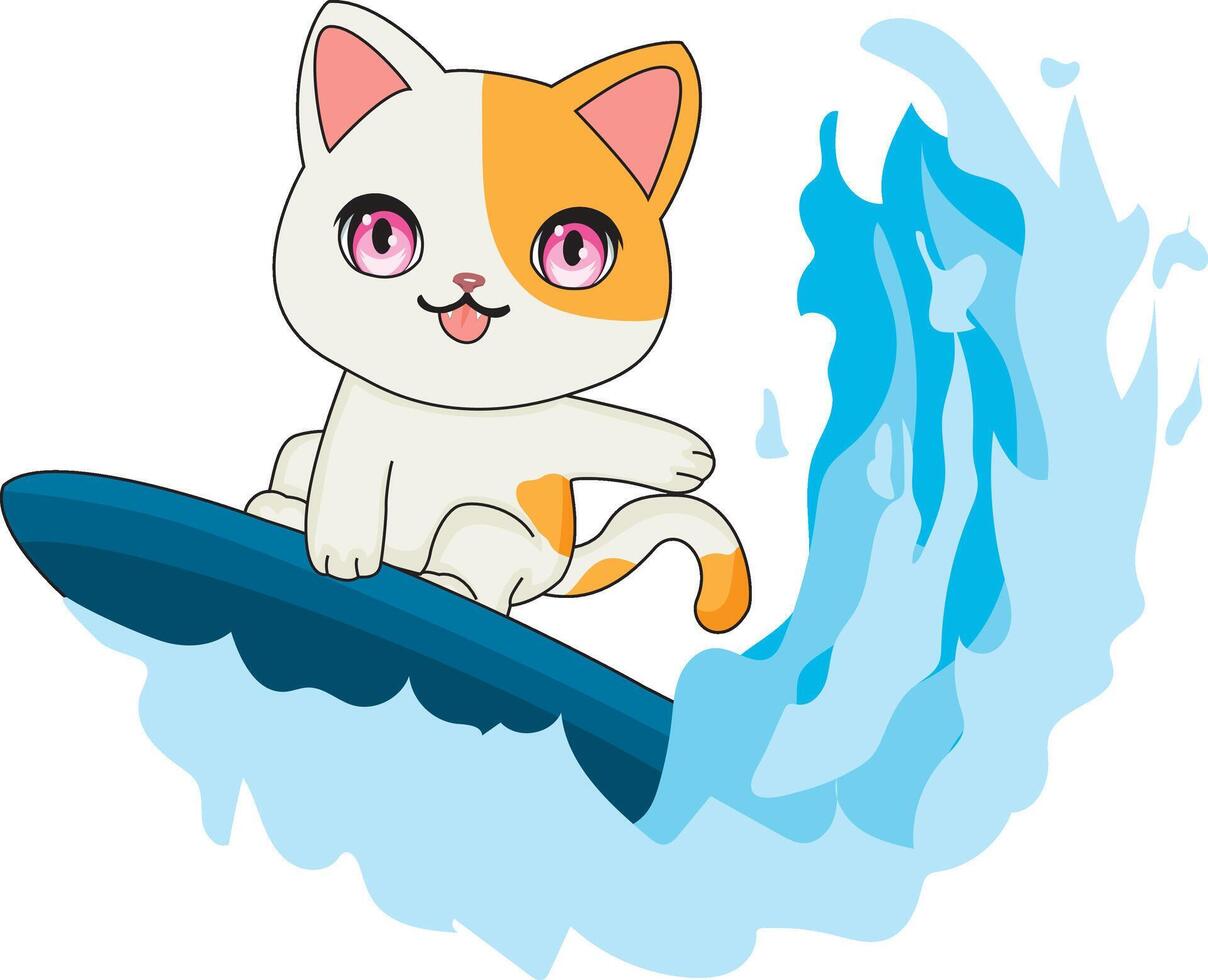 Cool Cat Surfing In Waves Mascot vector