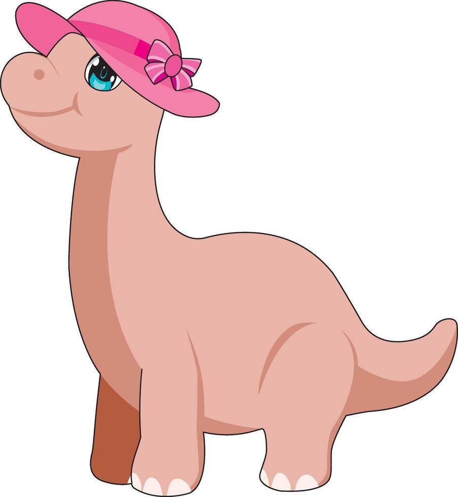 Cute Pink Dinosaurs With Hat vector