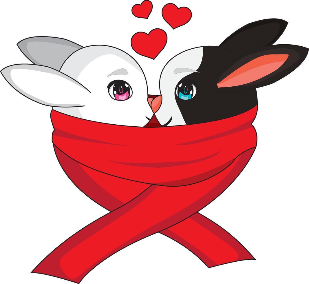 Cute Rabbit Couple In Red Scarf Valentine Day vector