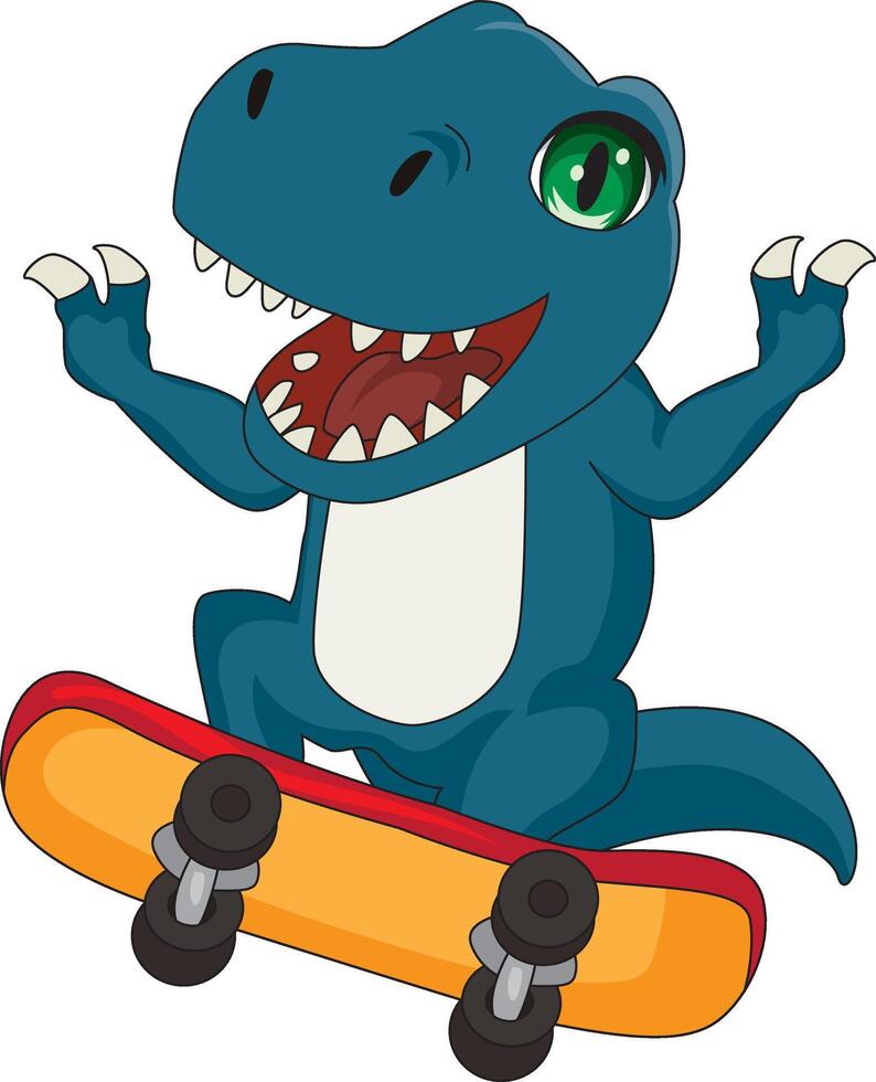 Cute Dinosaur Riding A Skateboard vector