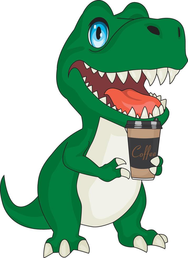 A Dinosaur Holding A Cup Of Coffee vector