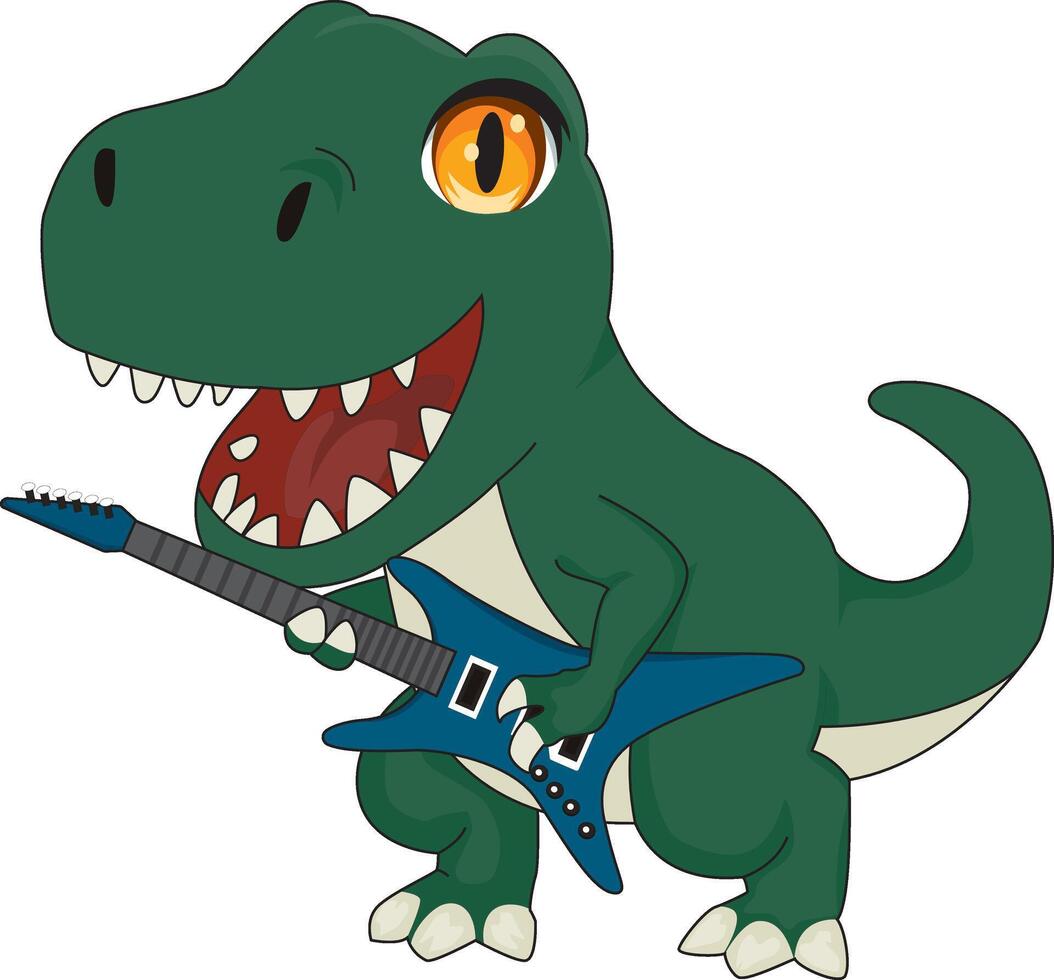 Rockstar Dinosaur With Guitar Illustration Cool Dino vector
