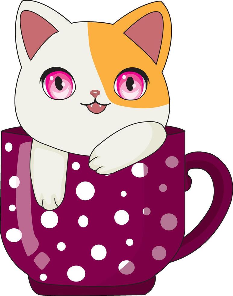 Kawaii Cat Playing In A Coffee Mug vector