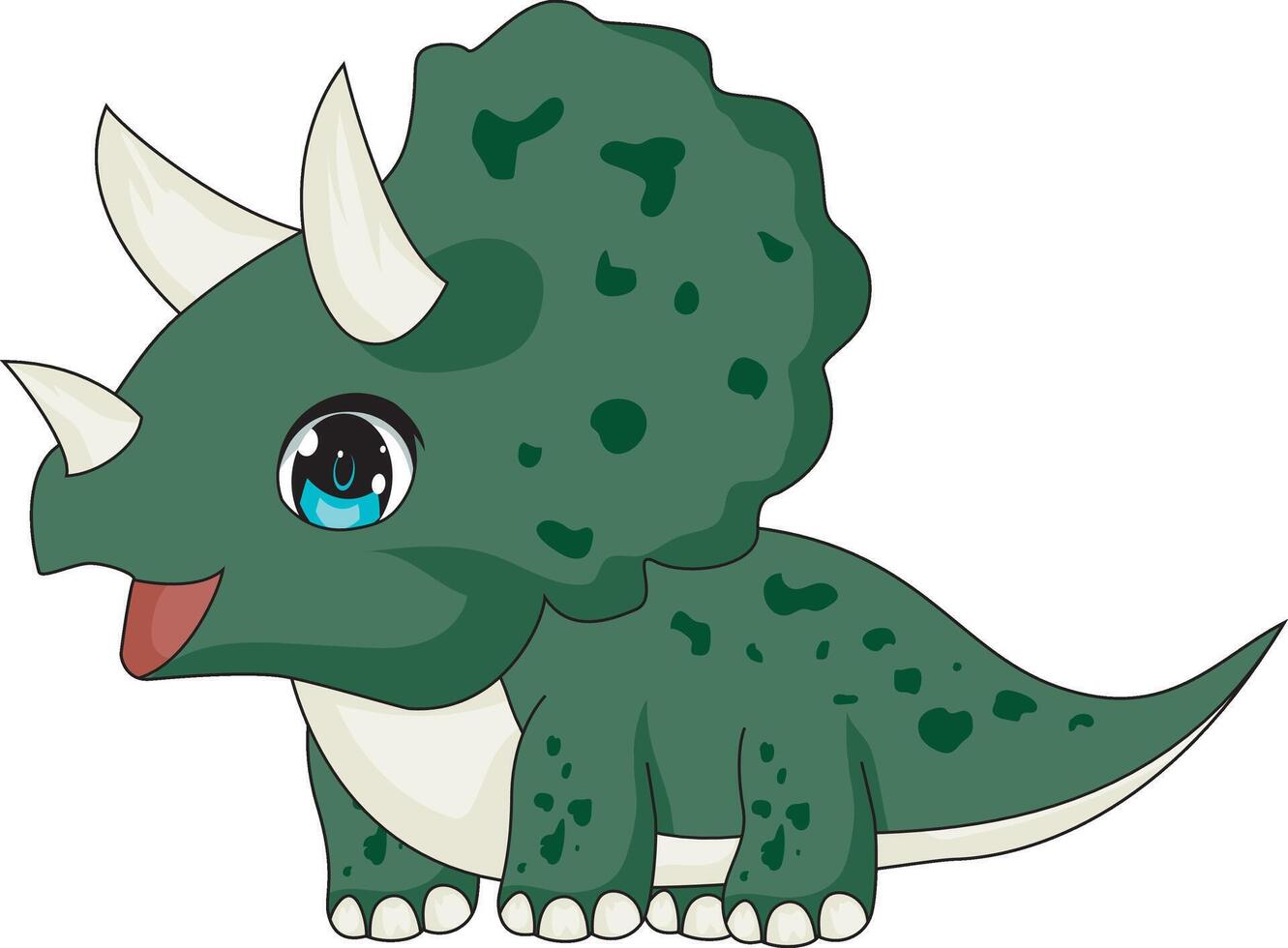 Cute Dino Green Triceratops Dinosaur vector