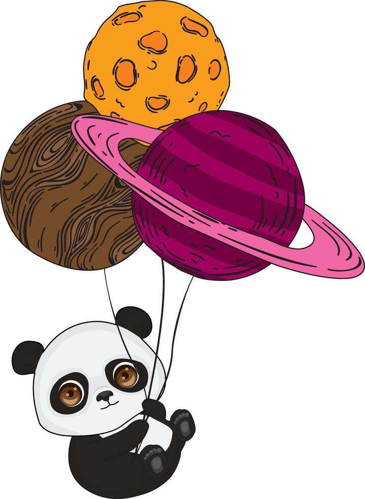Cute Panda Flying With Plants Balloon vector