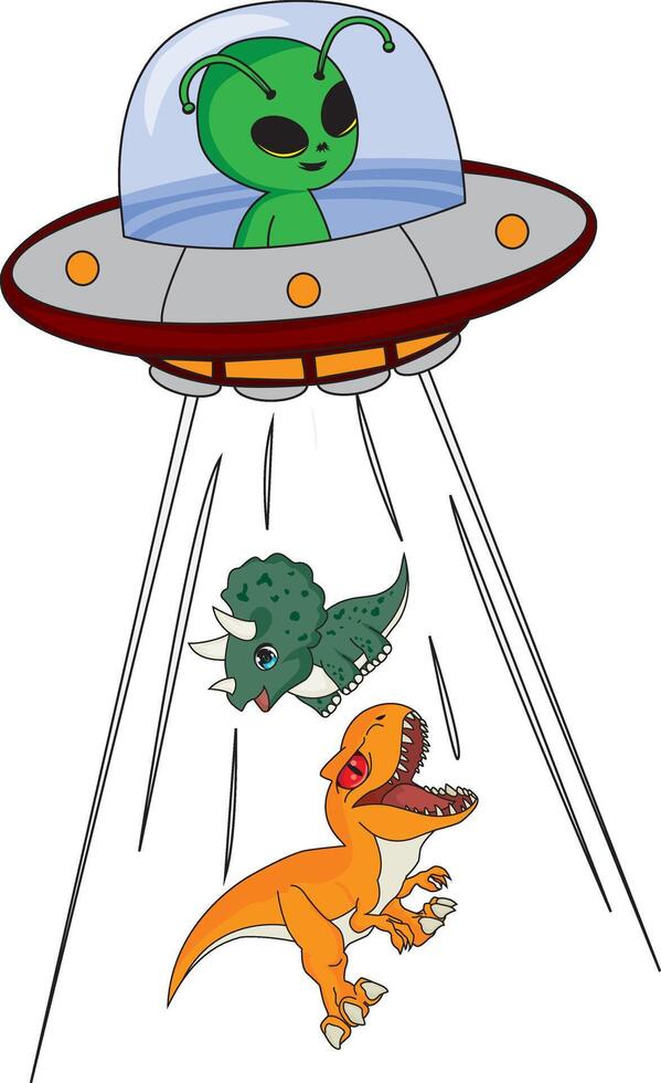 Alien UFO Abducting Dinosaurs Aliens Spaceship vector