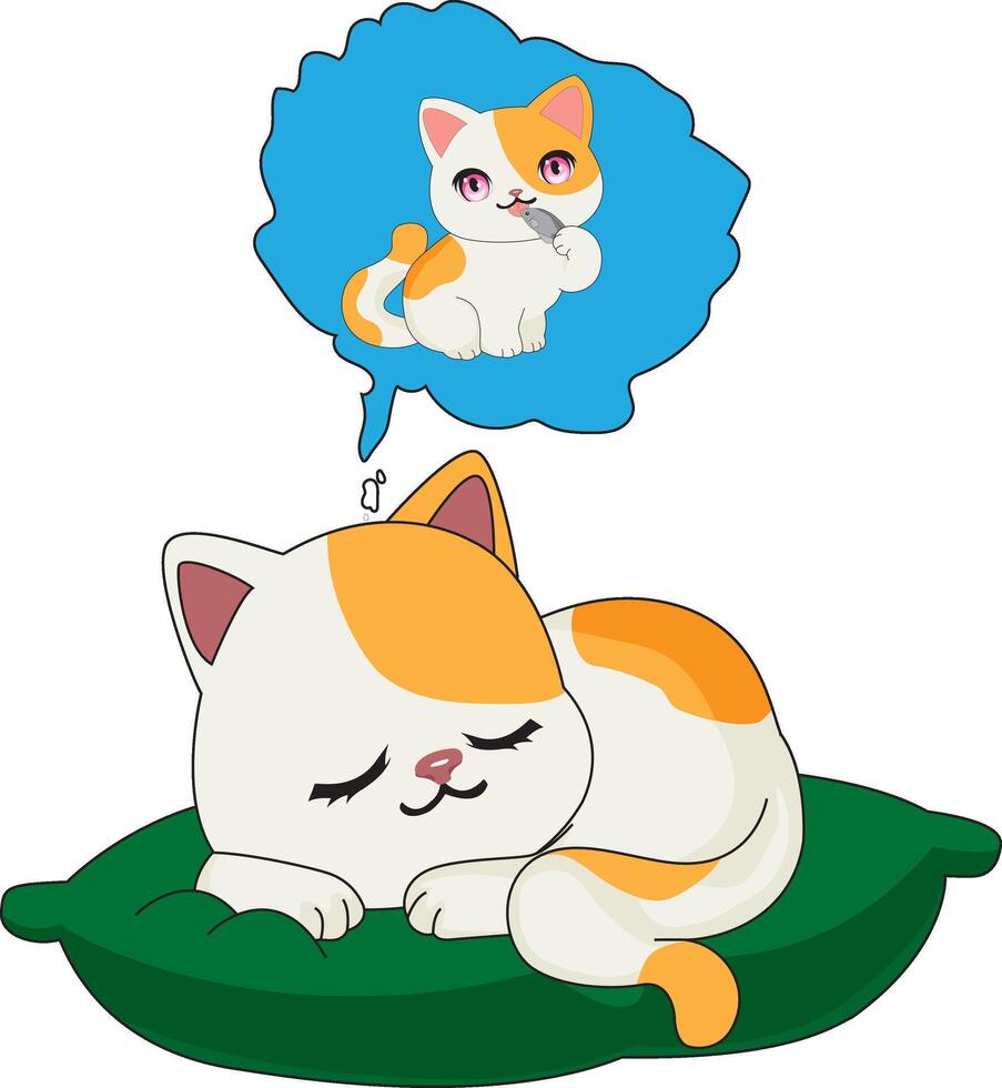 Sleeping Cat Dreaming Eating Fish vector