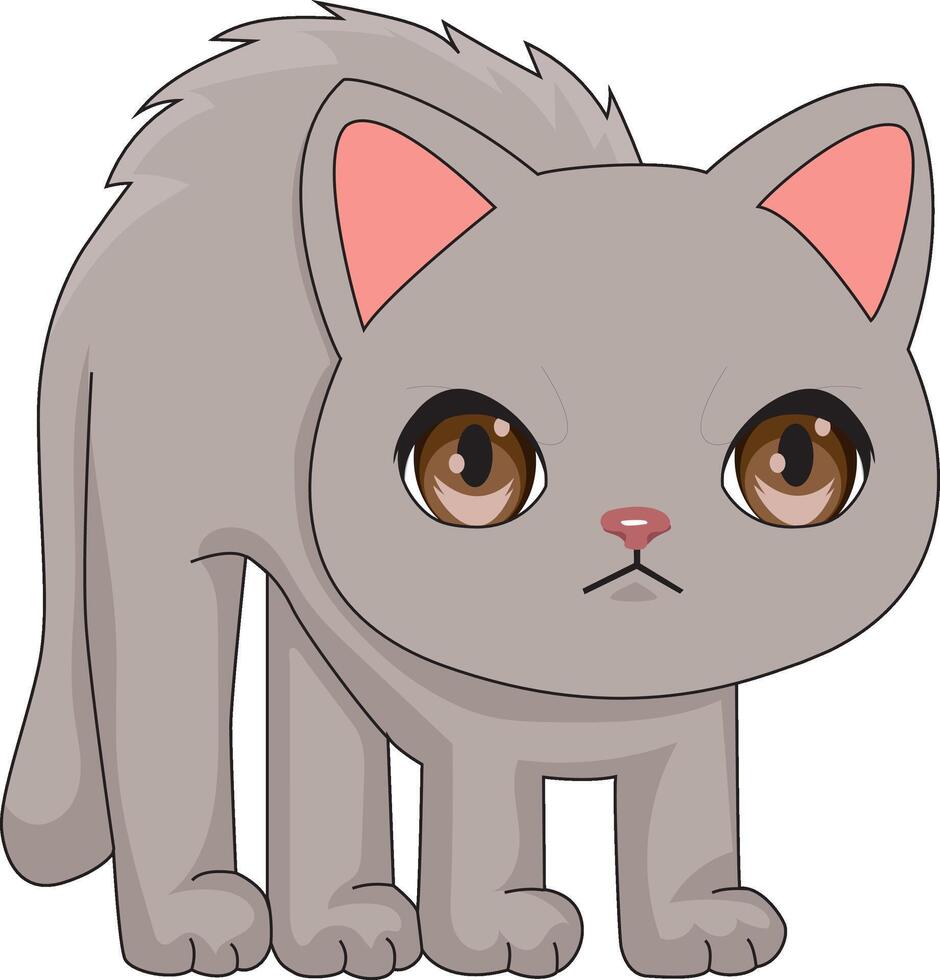 A Frightened Gray Cat Illustration vector