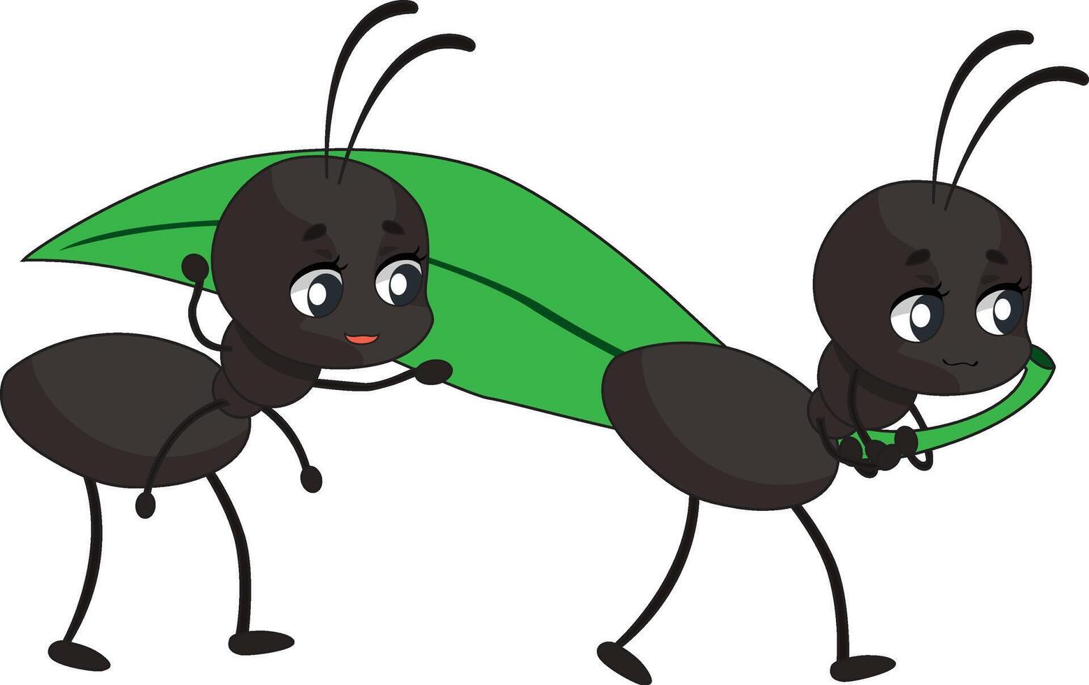 Hardworking Ants Carrying Leaf Together Anime Ant vector