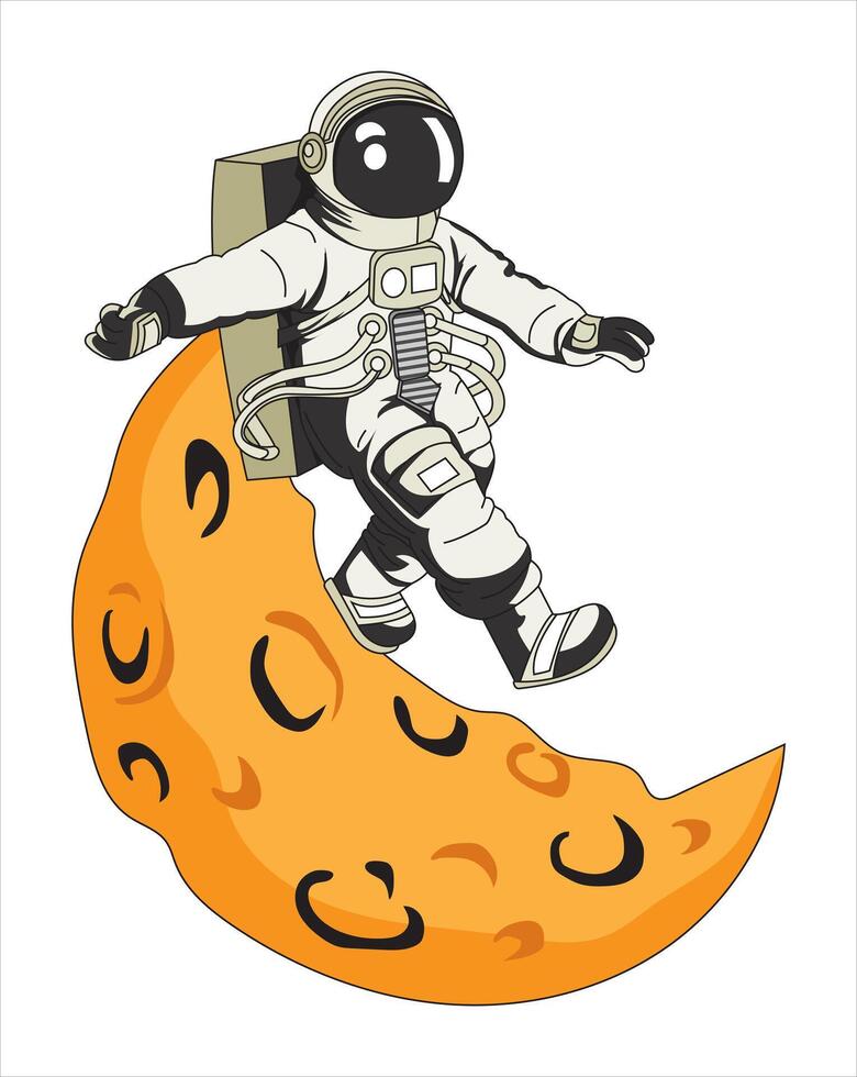 Astronaut Man Walking In The Moon vector