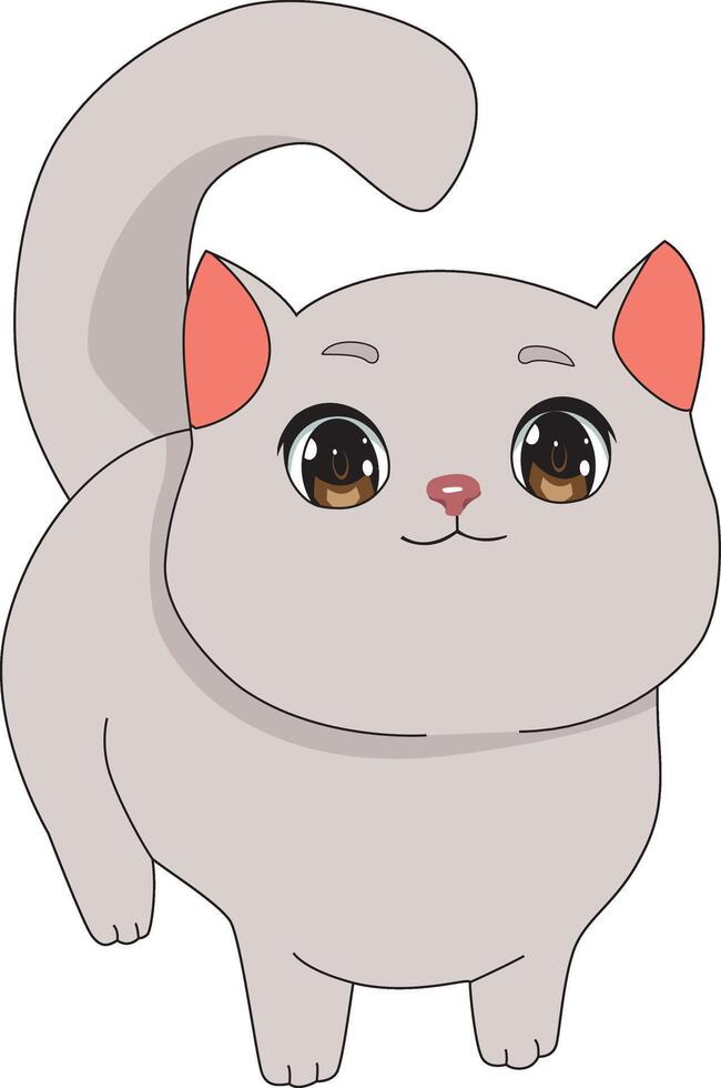 Cute Gray Chibi Cat With Adorable Smile vector