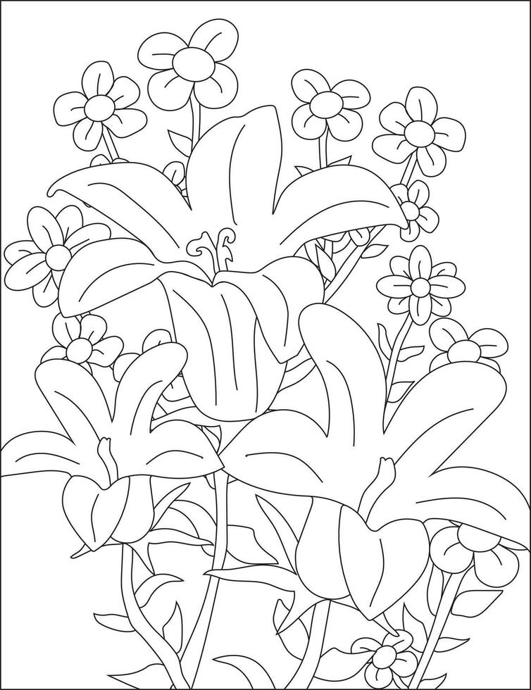 Flower Page For Coloring Line Art vector