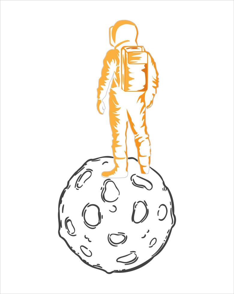 Astronaut Standing In Cosmos Planet Silhouette vector