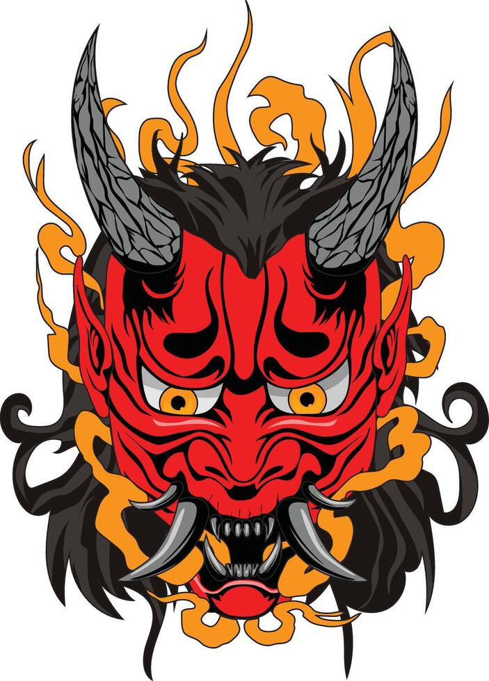 Japanese Red Demon Hanya Mask vector
