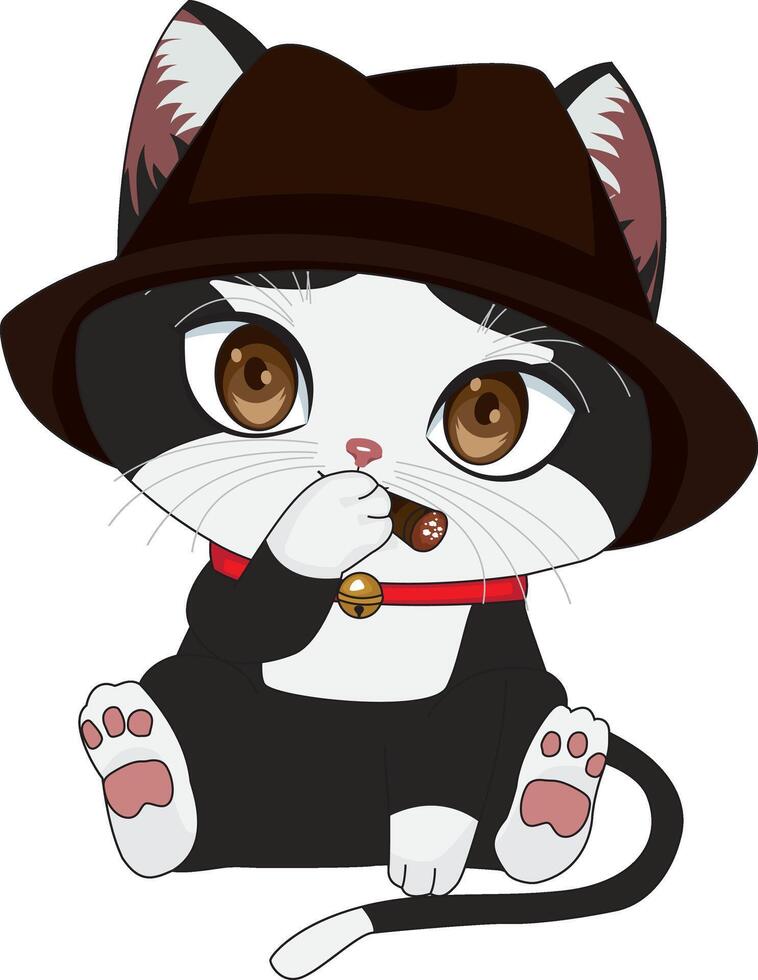 Chibi Gangster Cat Smoking vector