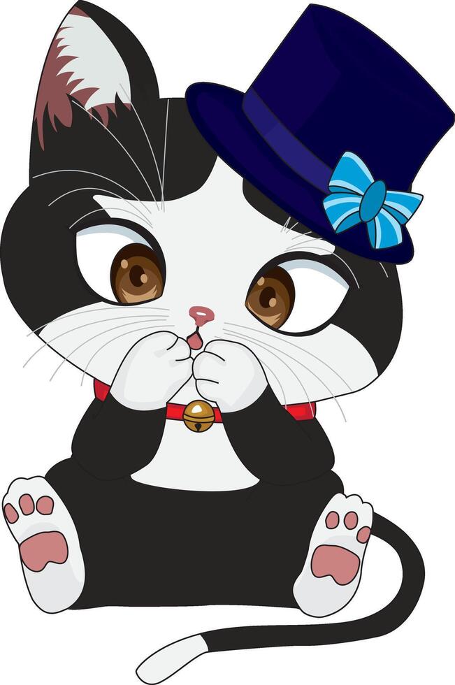 Surprised Cat Sitting On Floor Wearing Hat vector