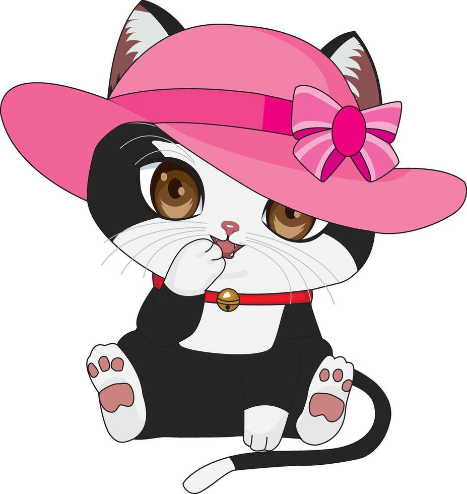 Pretty cat Wearing Pink Hat Cute Expression vector