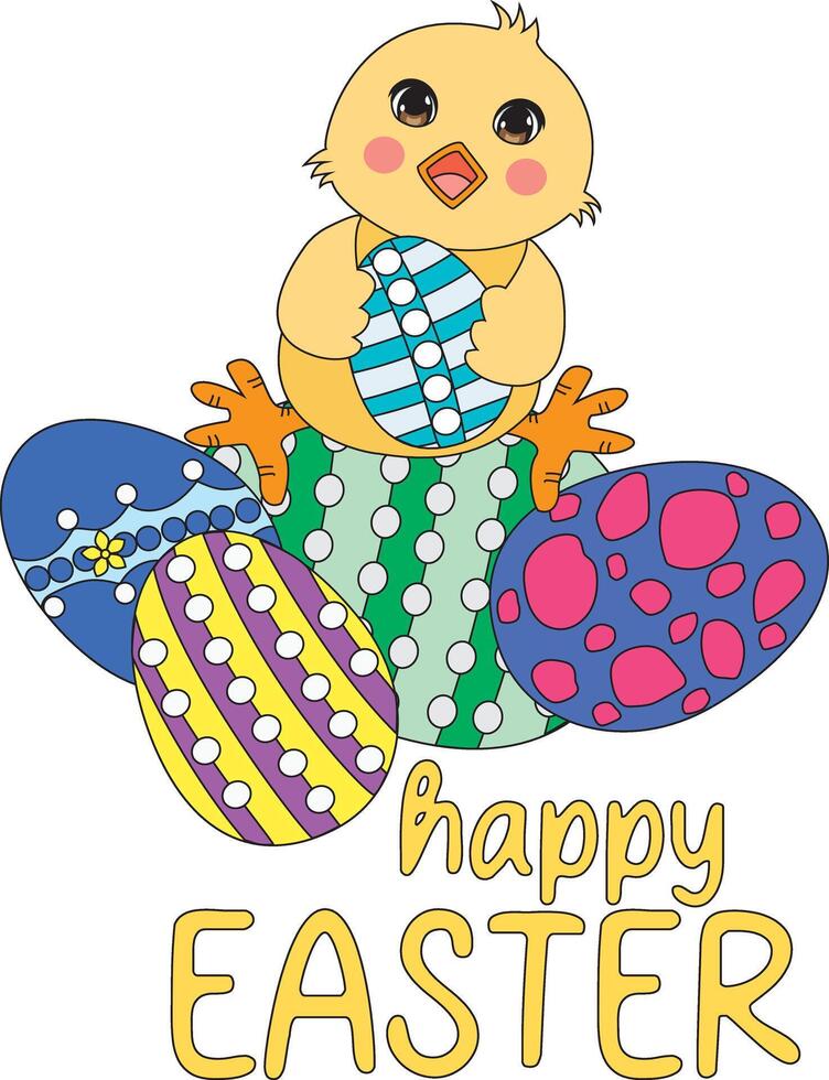 Easter Chick Sitting On Eggs Illustration vector