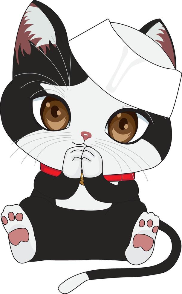Cute Cat Doing Namaste Sitting On Ground vector