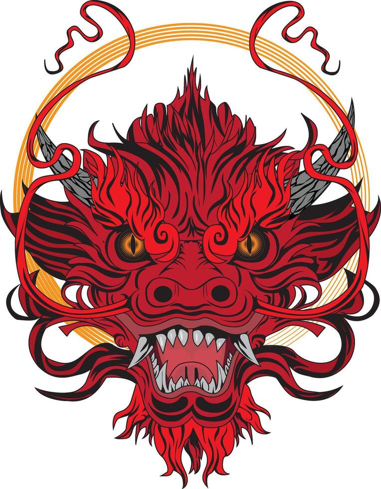 Red Demon Dragon Oni Mask vector