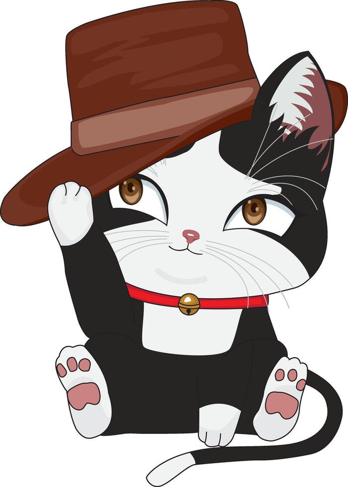 Gentleman Chibi Cat Wearing Hat vector