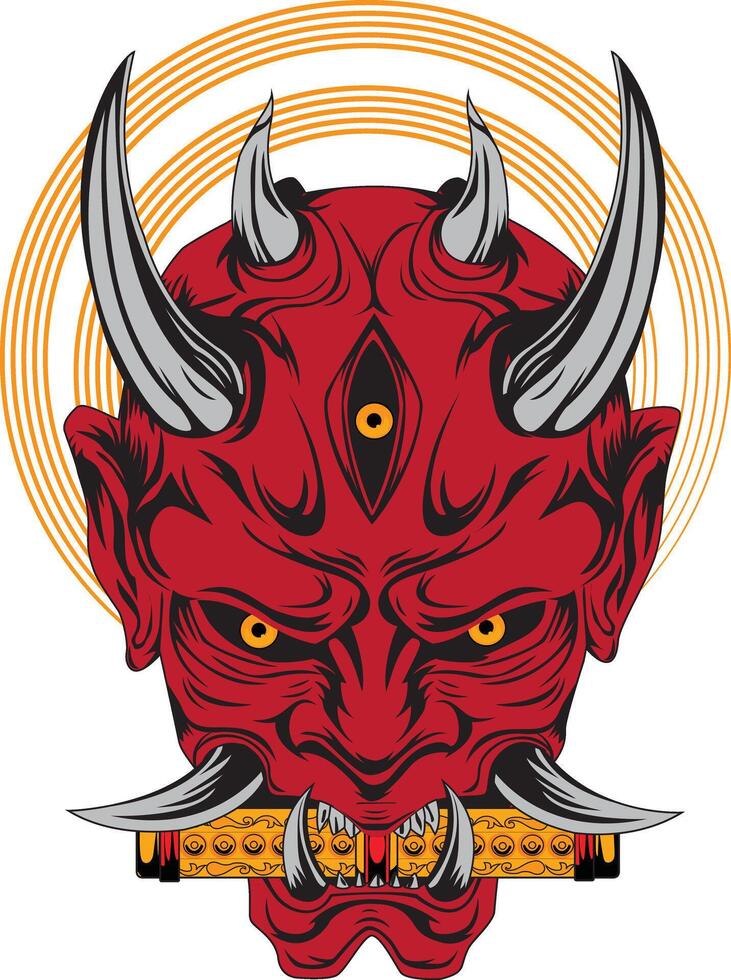 Japanese Red Devil Hannya Mask vector