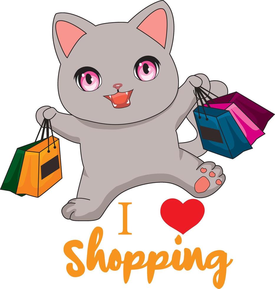I Love Shopping Cat With Shopping Bags vector