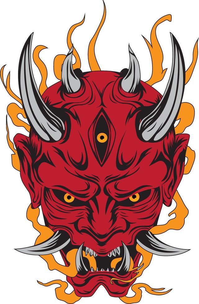 Japanese Oni Mask Tattoo Art Mascot vector