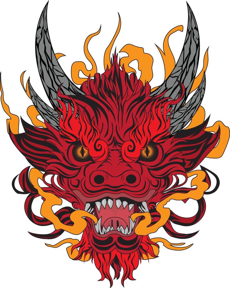 Red Japanese Dragon Head Illustration vector