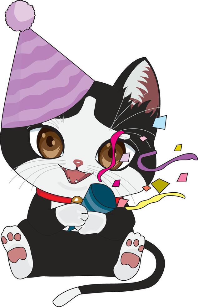 Cute Cat Birthday Party With Confetti vector