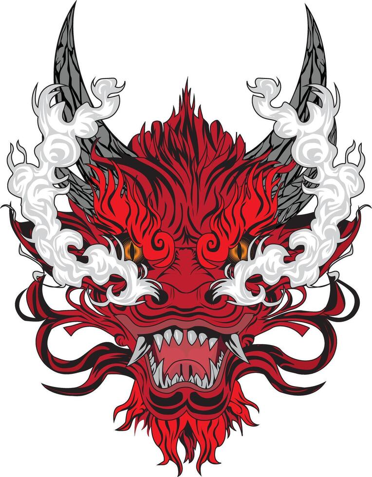 Red Japanese Dragon Face Tattoo vector