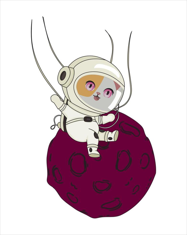 Kawaii Cat Astronaut Flying In Space Planet Mascot vector