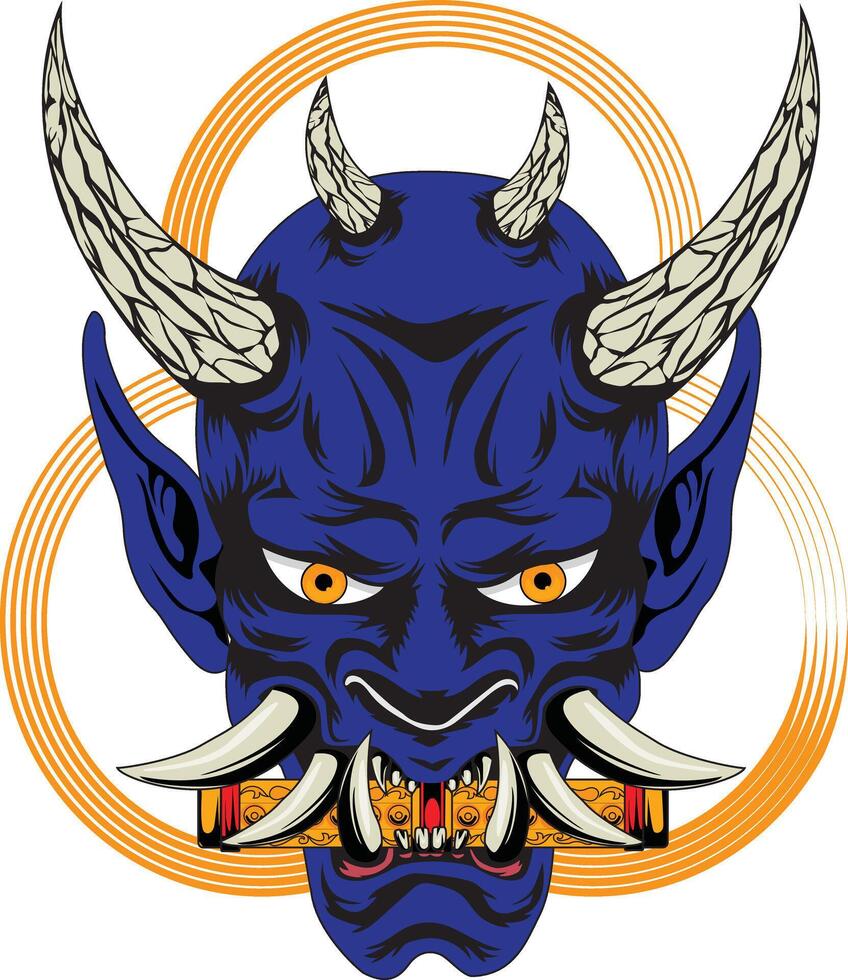 Japanese Demon Oni Mask Samurai Mascot vector