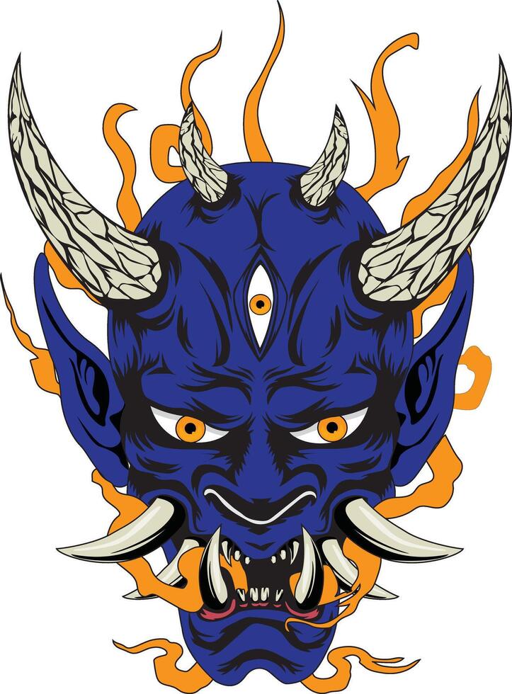 Japanese Blue Devil Ghost Oni Mask vector