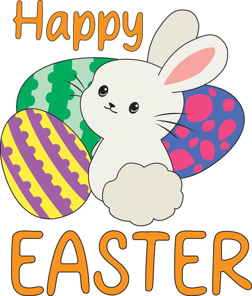 Happy Easter Cartoon Bunny With Eggs vector