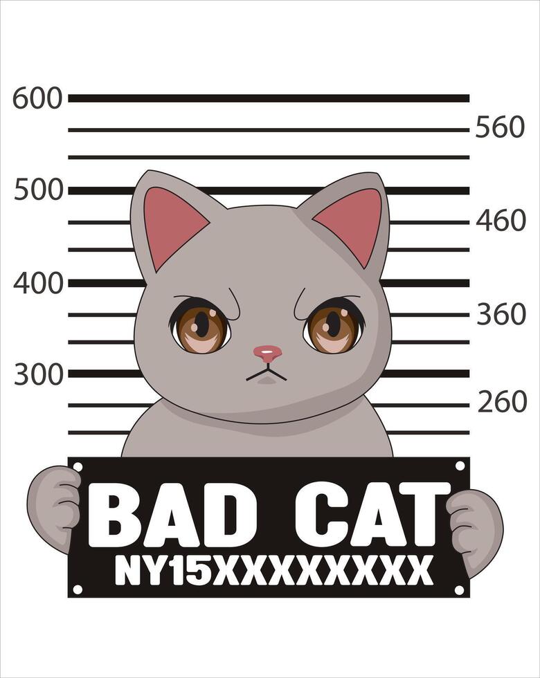 Bad Cat Prisoner Number Fifteen With Police Data Board vector
