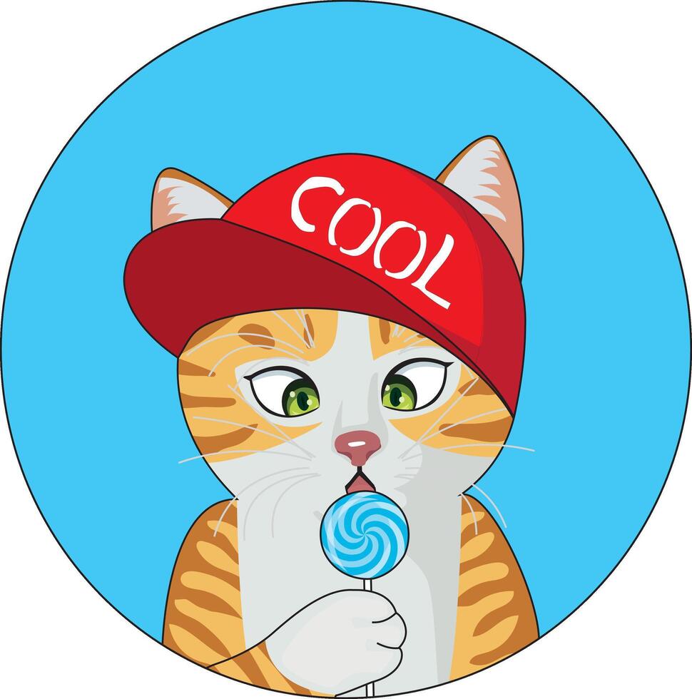 Cool Cat With Lollipop Sticker Logo vector