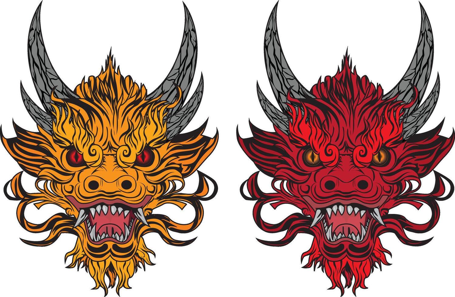 Scary Dragon Face In Two Colors vector