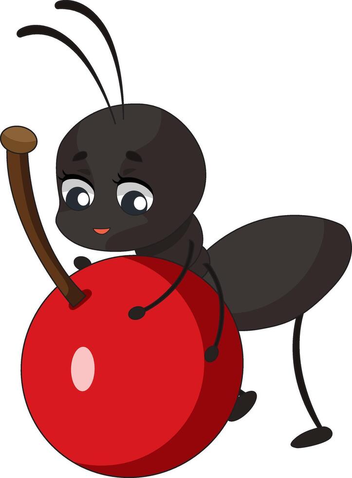 Hardworking Ant With Red Cherry Mascot vector