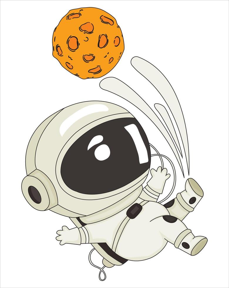 Cute Chibi Astronaut Kicking Planet Football vector