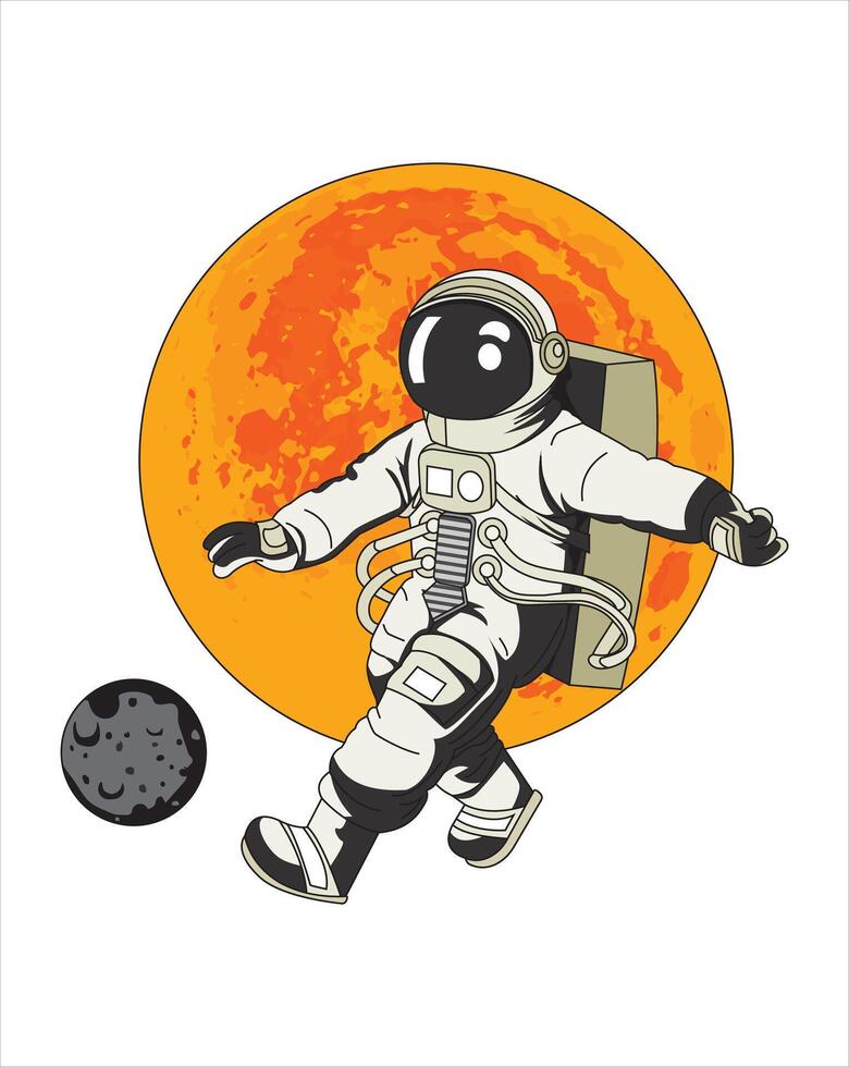 Astronaut Kick Planet Football Illustration Design vector